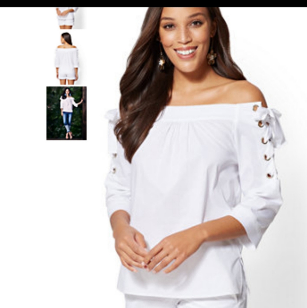 NY&CO White top with lace up sleeve